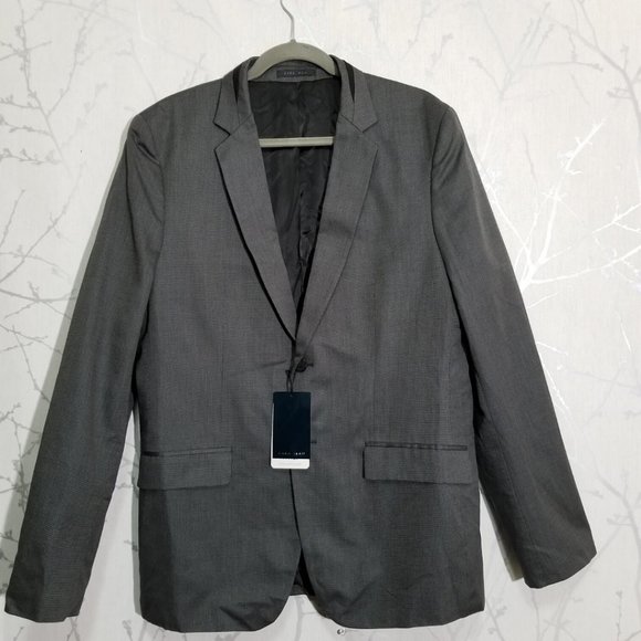 Zara Man NWT $199 Charcoal Gray Oxford Weave 2 Button Blazer Jacket - Picture 1 of 5